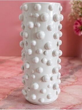 White Textured Ceramic Stud Vase - Home Accents